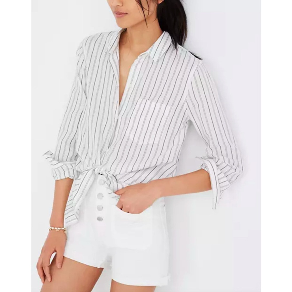 MADEWELL High-Rise Denim Boyshorts in Tile White: Button-Through Edition Size 32